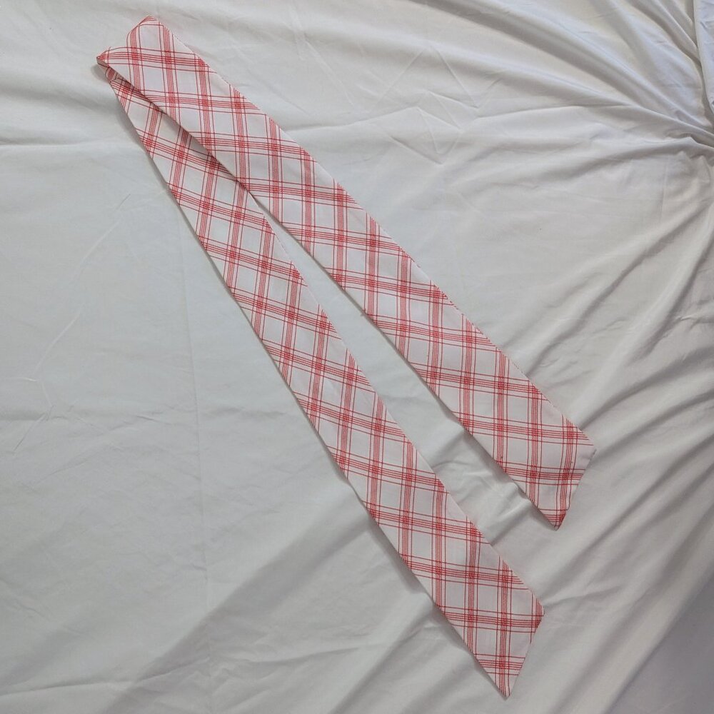 skinny plaid 70s neck scarf red white 2 7/8" x 60.25" vintage